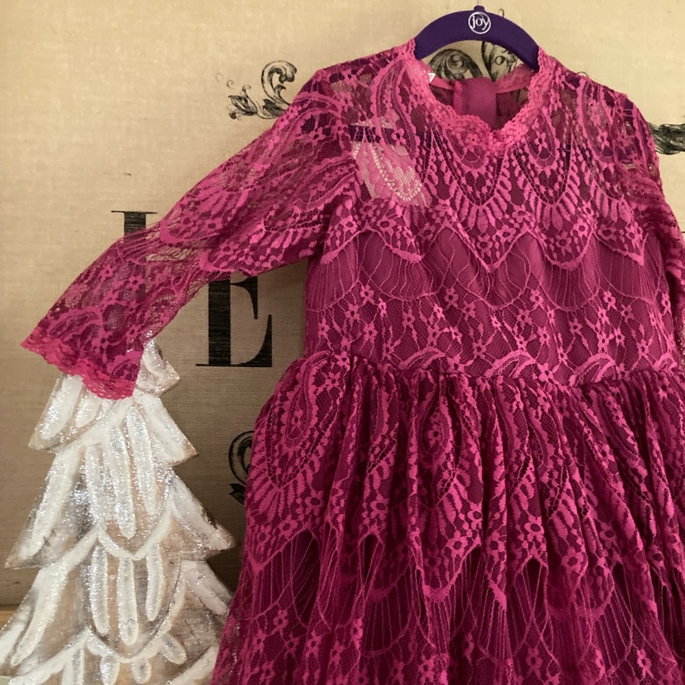 Elegant Pink Lace Kids Dress - Picture 3 of 6